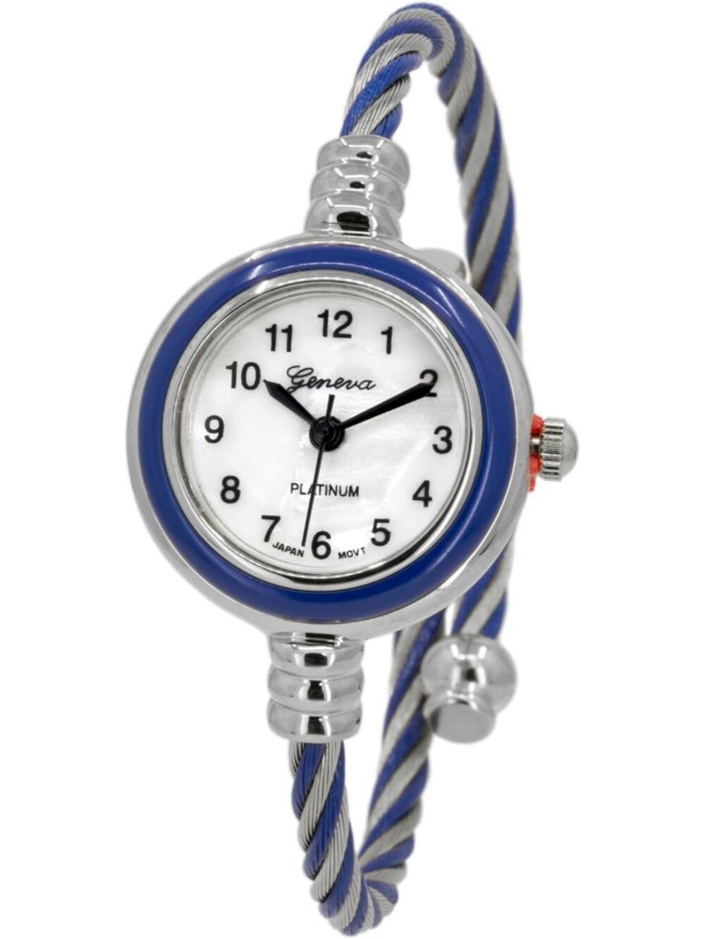 Women's Silver Blue Round Analog Display Arabic Numbers Wire Bracelet Wristwatch